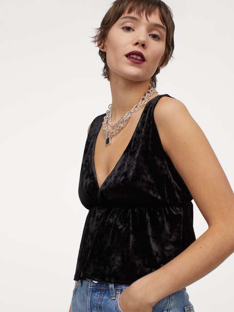

H&M Women Black Solid V-Neck Top