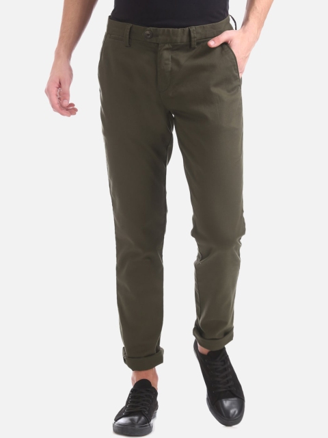 

Ruggers Men Olive Green Tapered Fit Solid Regular Trousers