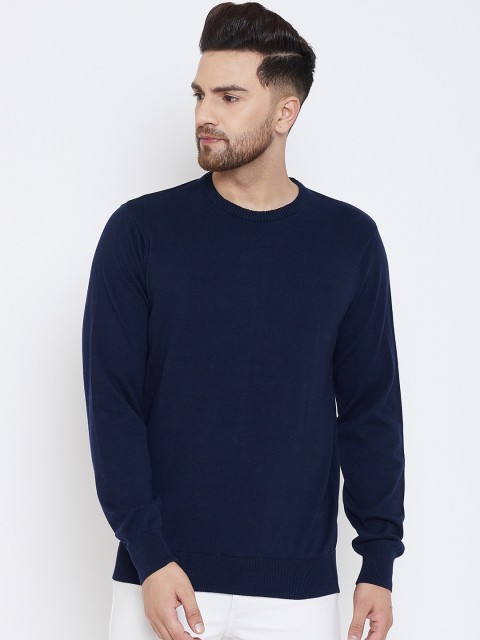 

98 Degree North Men Navy Blue Solid Pullover Sweater