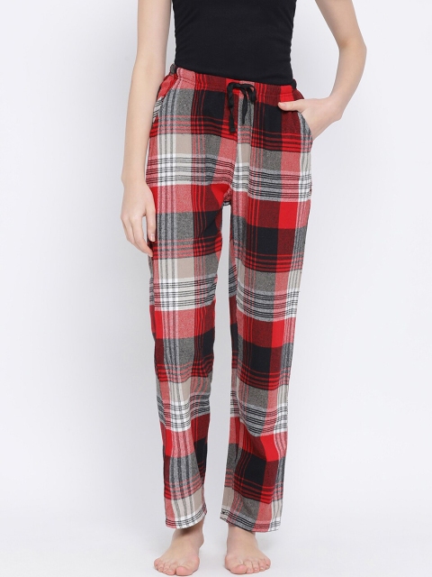 

Kanvin Women Red & Black Checked Twill Cotton Lounge Pants