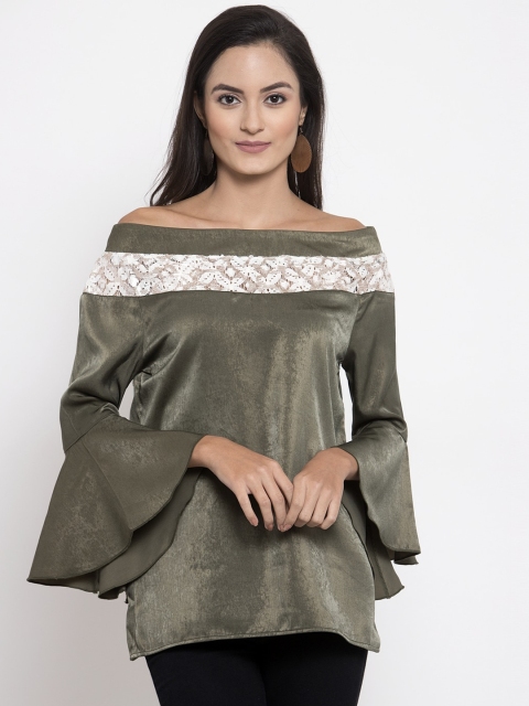 

ATRAENTA Women Olive Green Solid Bardot Top