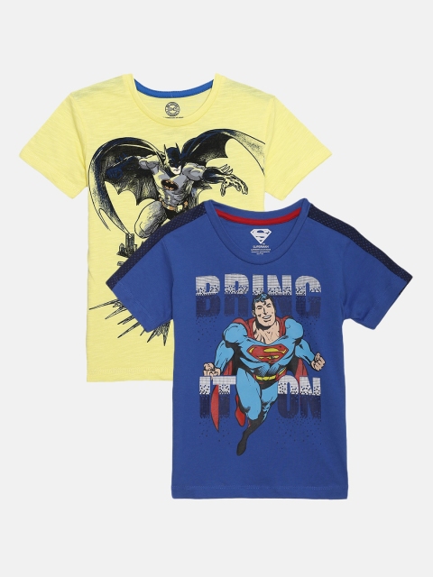 

Kids Ville Justice League Printed Pack Of 2 Tshirt for Boys, Yellow
