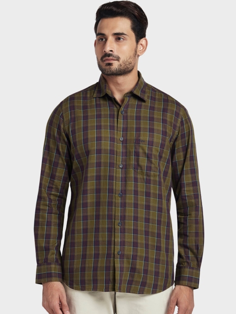 

ColorPlus Men Green & Brown Tailored Fit Checked Casual Shirt