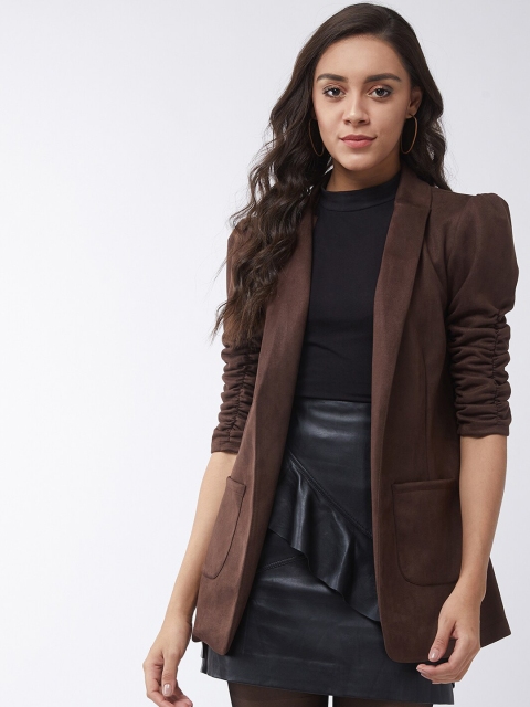

Pannkh Women Brown Solid Open-Front Blazer