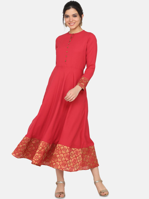 

Ojjasvi Women Red Solid Ehnic Fit and Flare Dress