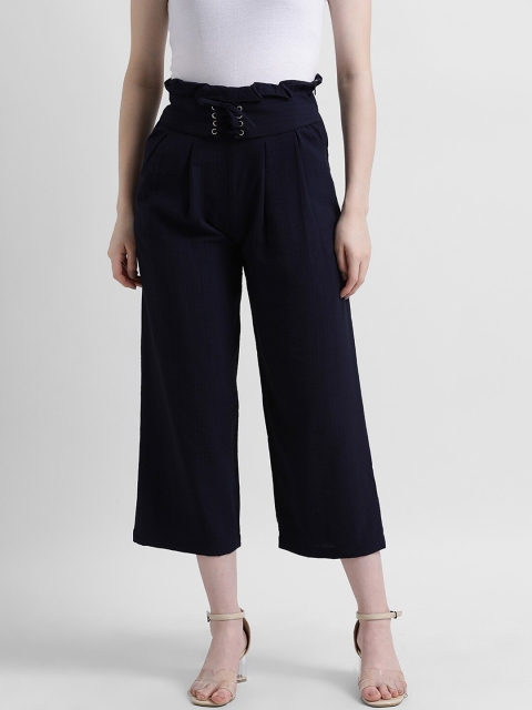 

Zink London Women Navy Blue Flared Solid Culottes
