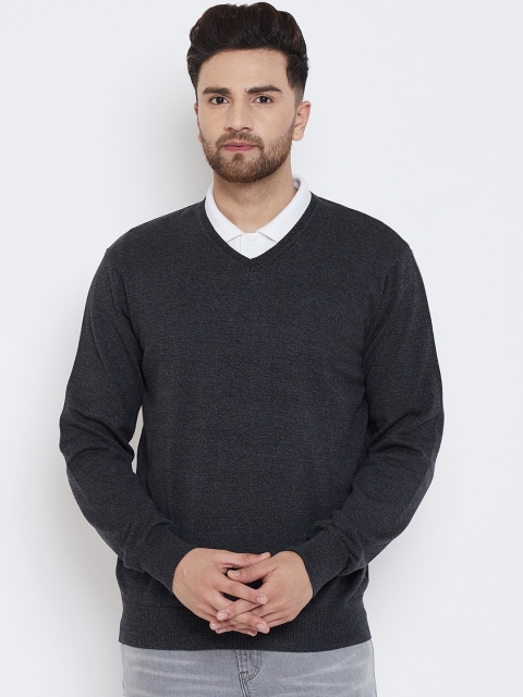 

98 Degree North Men Charcoal Black Solid Pullover Sweater