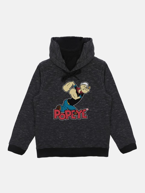

Popeye Boys Black Popeye Printed Hooded Sweatshirt With Attached Face Covering