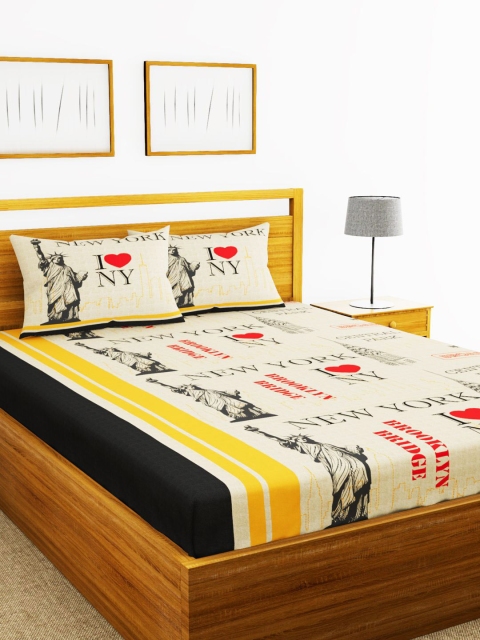

BIANCA Beige & Yellow Printed 144 TC Cotton 1 King Bedsheet With 2 Pillow Covers