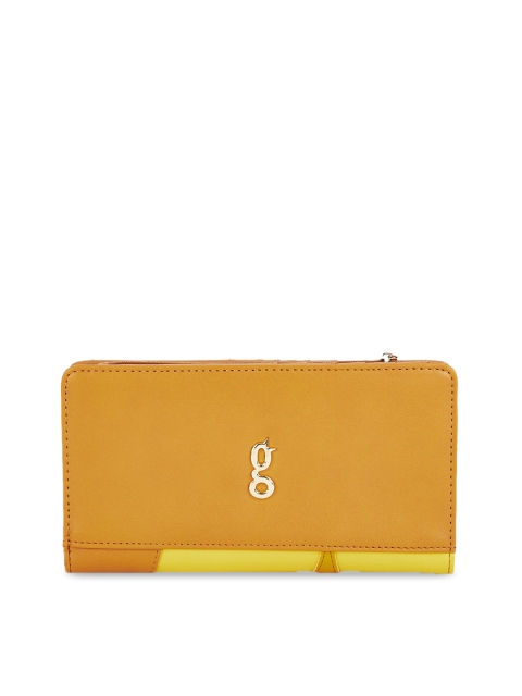 

Global Desi Women Tan Brown & Yellow Colourblocked Two-Fold Wallet