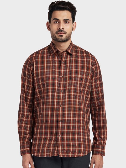 

ColorPlus Men Brown Tailored Fit Checked Casual Shirt
