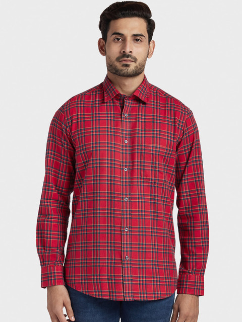 

ColorPlus Men Red Tailored Fit Checked Casual Shirt