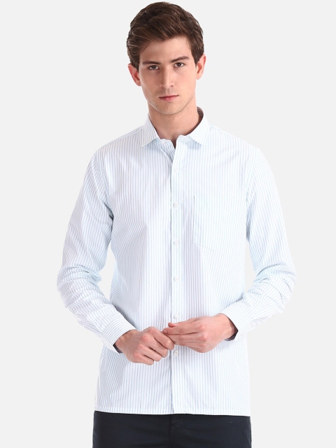 

Excalibur Men White & Blue Regular Fit Striped Casual Shirt