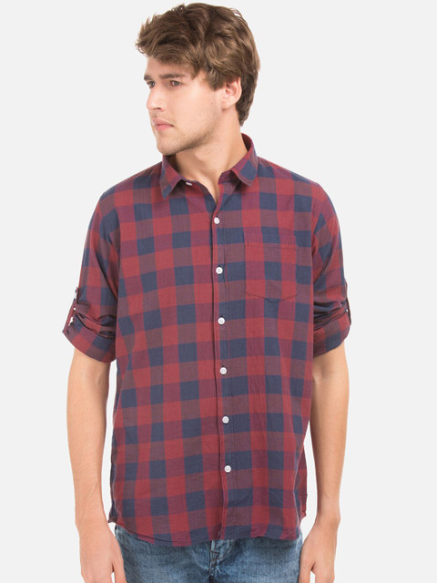 

Ruggers Men Red & Blue Regular Fit Checked Casual Shirt