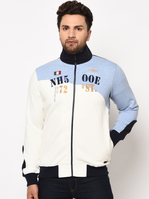 

98 Degree North Men White & Blue Colourblocked Sweatshirt