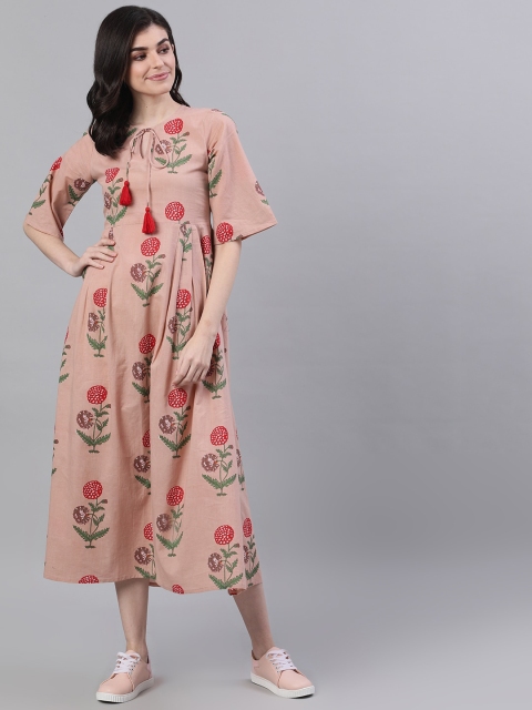 

AASI - HOUSE OF NAYO Women Pink Floral Printed A-Line Dress