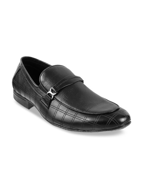 

Mochi Men Black Textured Leather Formal Slip-On Shoes