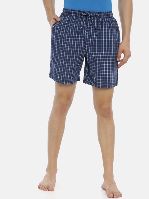 

Joven Men Navy Blue & White Checked Lounge Shorts