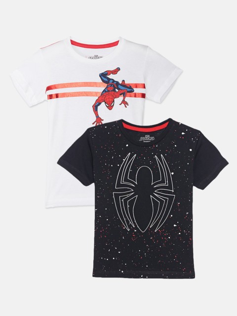

Kids Ville Spiderman Printed Pack Of 2 Tshirt for Boys, White