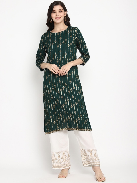 

Prakhya Women Green & White Printed Kurta with Palazzos