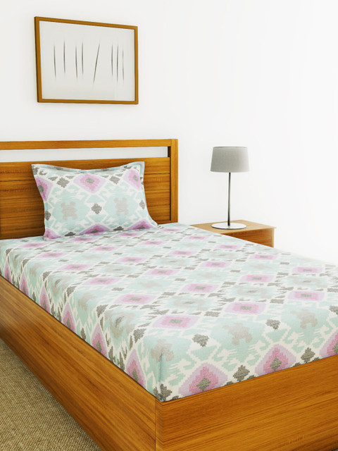 

BIANCA Blue & Pink Abstract Printed 110 TC Single Bed Cover with 1 pillow Cover