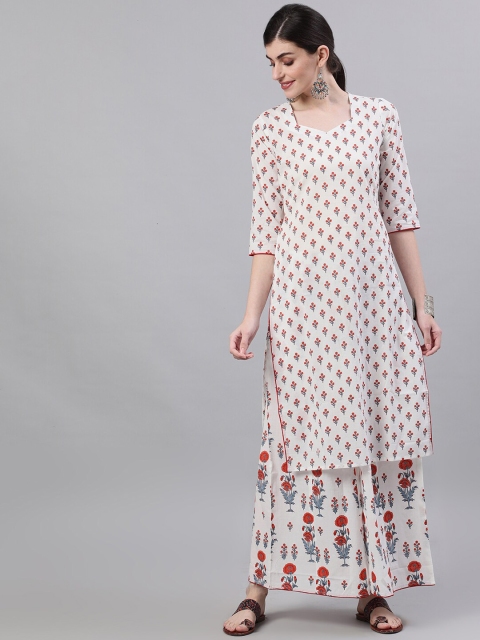 

AASI - HOUSE OF NAYO Women White Printed Kurta with Palazzo