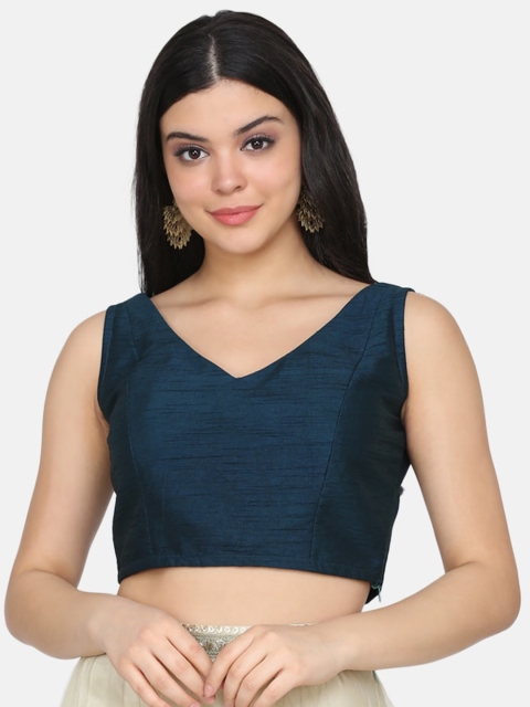 

Ojjasvi Women Teal Solid Fitted Top