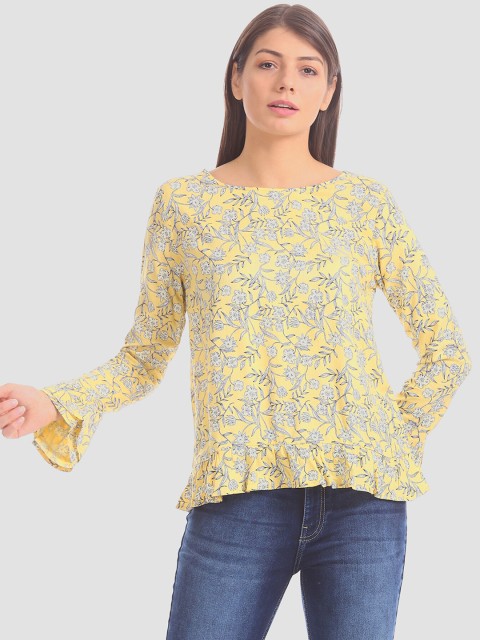 

Aeropostale Women Yellow Floral Printed Top