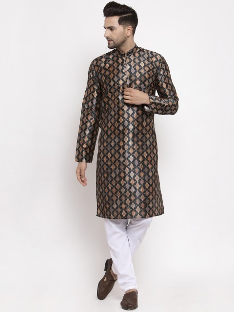

Jompers Men Black & White Printed Kurta with Pyjamas
