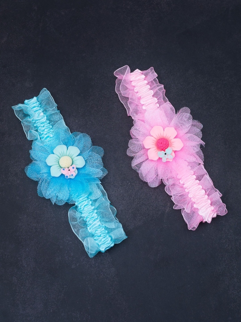 

Golden Peacock Girls Set of 2 Floral designed Hairbands, Blue