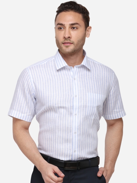 

JADE BLUE Men White Regular Fit Linen Striped Formal Shirt