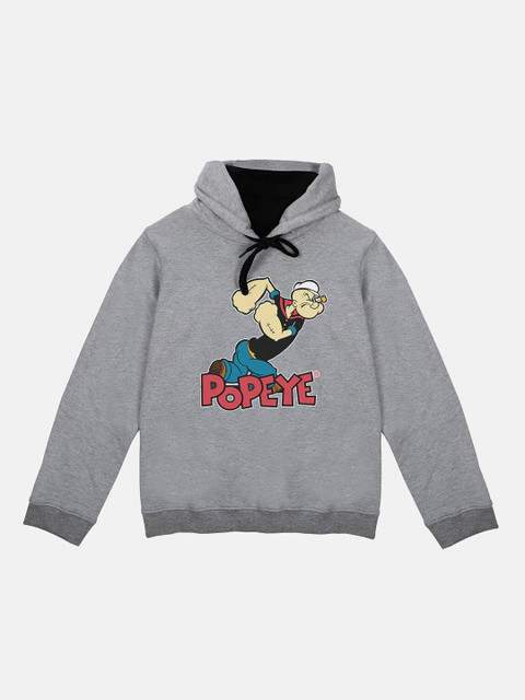 

Popeye Boys Grey Black Printed Hooded Sweatshirt With Attached Face Covering