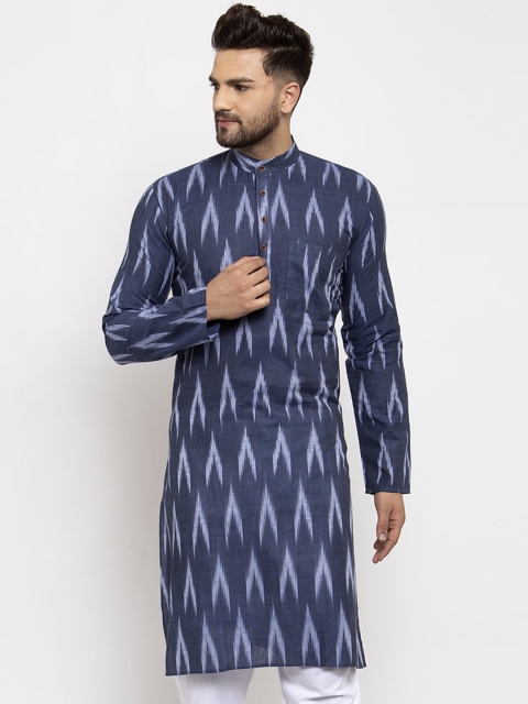 

Jompers Men Blue Woven Design Straight Kurta