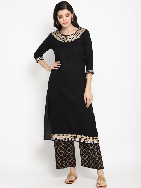 

Prakhya Women Black Solid Kurta with Trousers