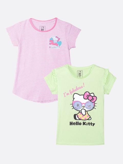 

Kids Ville Printed Pack Of 2 Hello Kitty Tshirt for Girls, Pink
