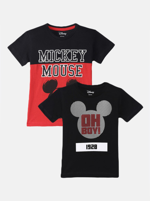 

Kids Ville Boys Pack Of 2 Mickey & Friends Printed Round Neck T-shirt, Black