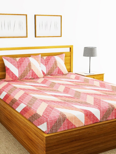 

BIANCA Pink & Beige Geometric 110 TC Cotton 1 Extra Large Bedsheet with 2 Pillow Covers