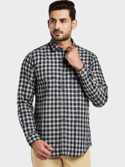 

ColorPlus Men Beige & Blue Tailored Fit Checked Casual Shirt