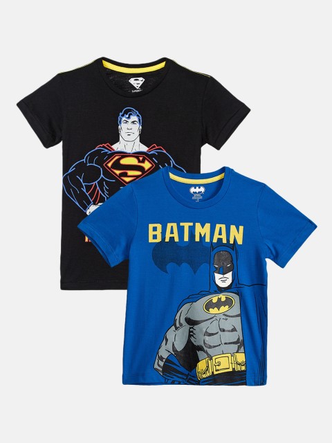 

Kids Ville Justice League Printed Pack Of 2 Tshirt for Boys, Black