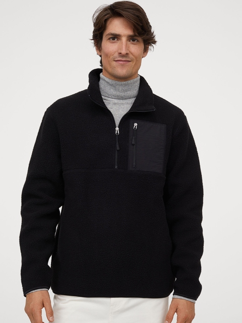 

H&M Men Black Solid Thermolitee Faux Shearling Sweatshirt