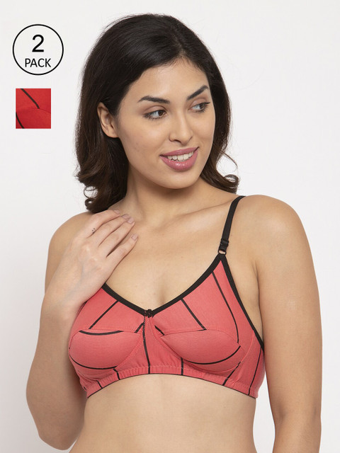 

Innocence Pack of 2 Cora Pink and Red Printed Everyday Bra BBAPLIN90618_28B, Coral