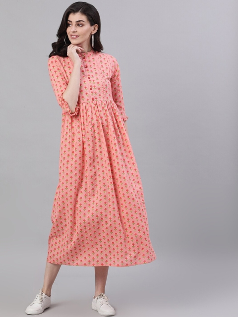 

AASI - HOUSE OF NAYO Women Peach-Coloured Printed A-Line Dress