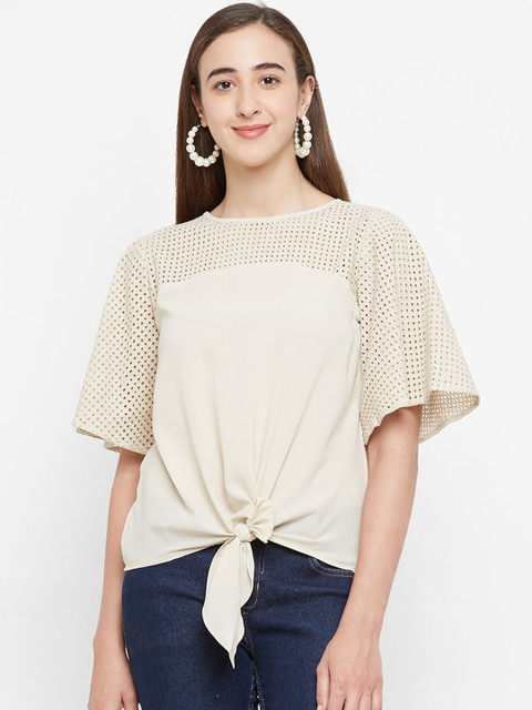 

109F Women Beige Self Design Top