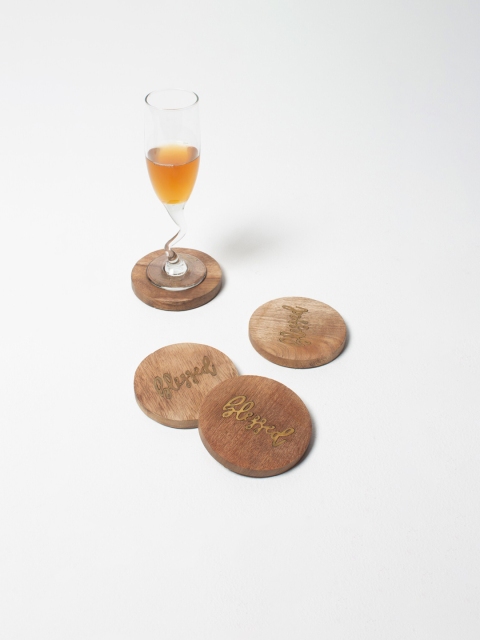 

CASA DECOR Brown Solid Set Of 4 Blessed Wooden Coasters