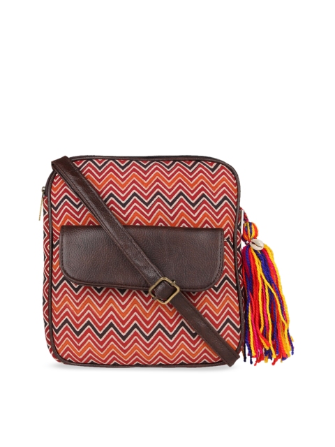 

Vivinkaa Orange Self Design Sling Bag