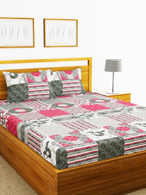 

BIANCA Grey & Pink Printed 110 TC Double Bedsheet With 2 Pillow Covers