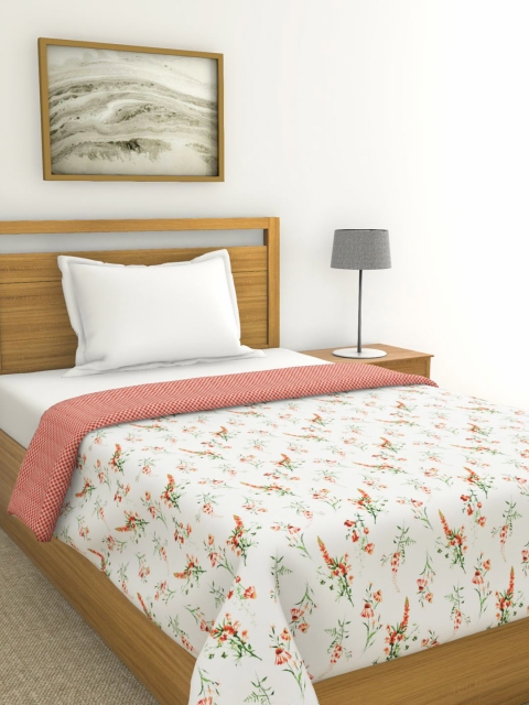 

BIANCA White & Pink Floral Printed AC Room 300 GSM Reversible Single Bed Dohar