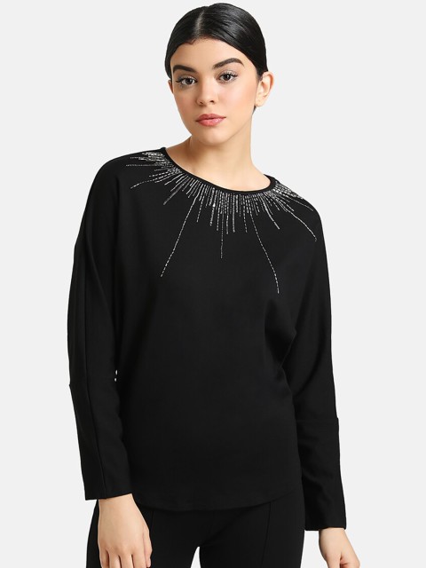 

Kazo Women Black Solid Pullover Sweater