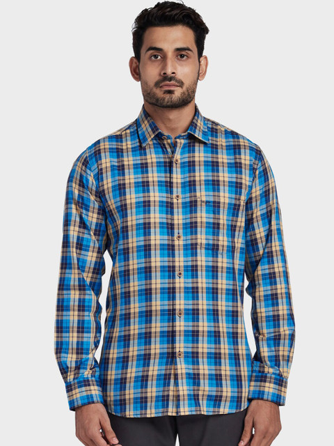 

ColorPlus Men Blue Tailored Fit Checked Casual Shirt