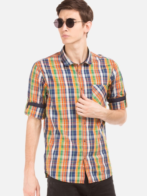 

Ruggers Men Green & Orange Regular Fit Checked Casual Shirt